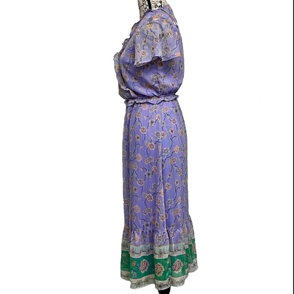 Lauren Conrad XS Flutter Sleeve Wrap Midi Dress Bouquet floral Prep Cottegecore - Picture 4 of 11